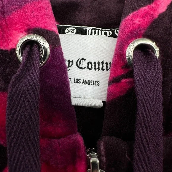 Juicy Couture Velour Track Jacket Size XL Hooded Floral Coquette Streetwear Boho - Picture 7 of 15